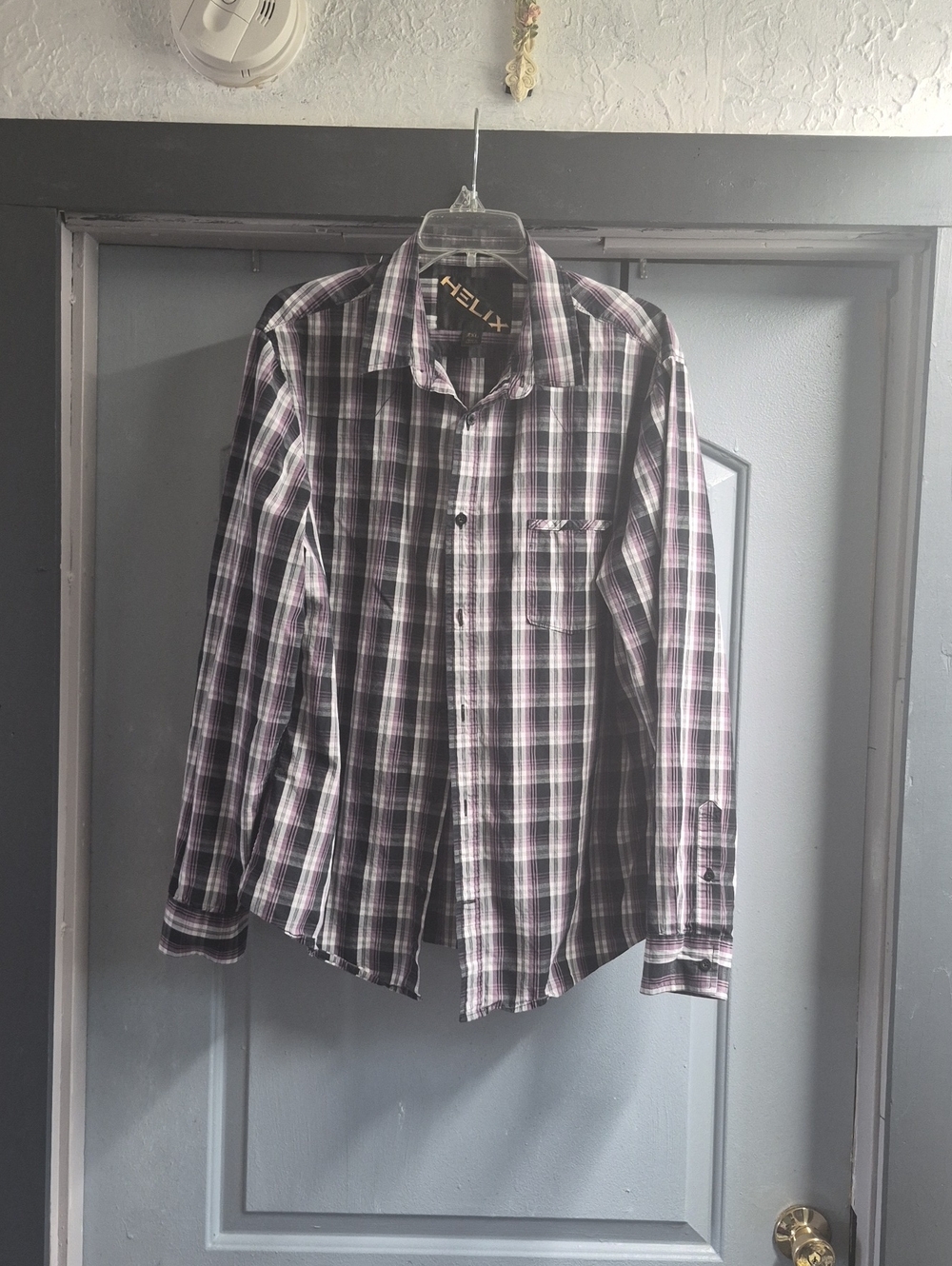 Helix Women’s Plaid Button-Down Shirt — Black & Purple